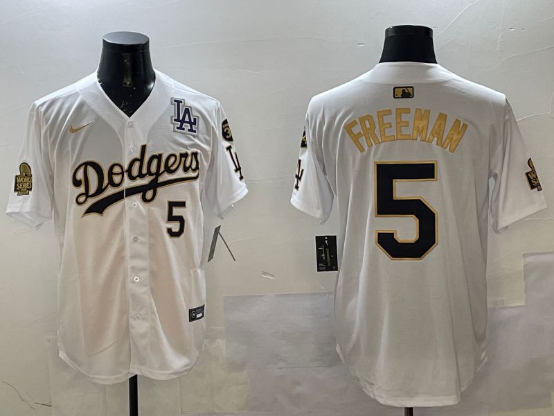 Men Los Angeles Dodgers #5 Freeman White gold Fashion 2025 Nike MLB Jersey style 2->los angeles dodgers->MLB Jersey